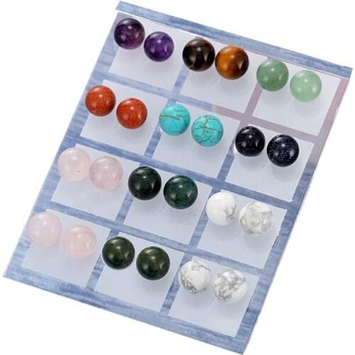 Simple Stone Stud Earrings Assorted Color Stone Hypoallergenic Post Stud Earring with 8MM Stone Natural Chakra Bead