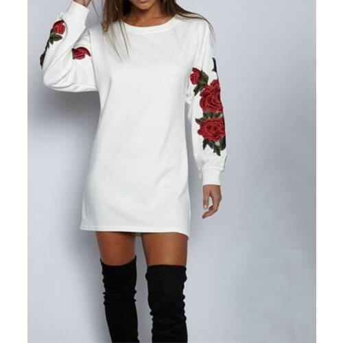Plus Size S-5XL Autumn Long Sleeve Floral Embroidery Long Women Pullovers Hoodies Black And White Sweatshirt Hoodies