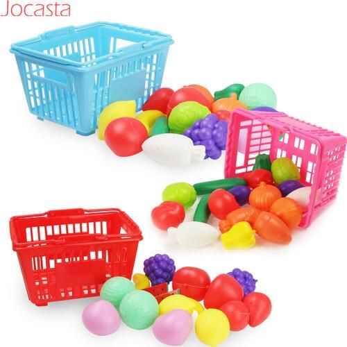 Pretend-Play Vegetable-Fruit Toys with Hand Basket for Girls Early-Educational Children Kitchen-Toys Birthday Gift DIY Toys