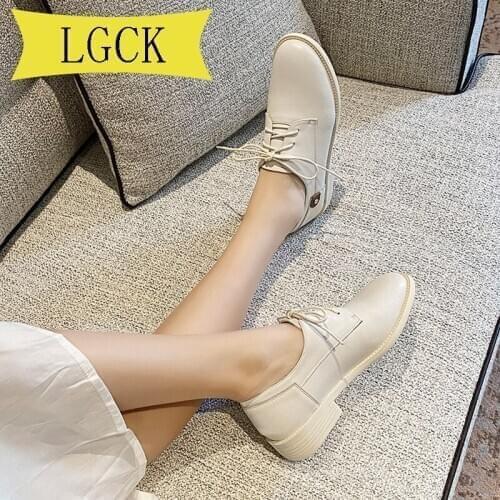 Plus Size 34-40 Women Oxford Flats Autumn Spring Brogue Leather Shoes Woman White Black Office Female Lace-Up Shoes Ladies Shoes