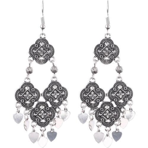 LOVBEAFAS Fashion Ethnic Boho Drop Long Earrings For Women Antique Silver Plated Metal Tassel Vintage Earrings bijoux