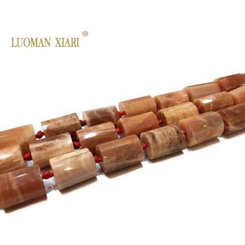 100% Natural Sunstone Cylindrical Shaped Facted Stone Beads For Jewelry Making DIY Bracelet, Necklace Size 11*16 mm Strand 15"