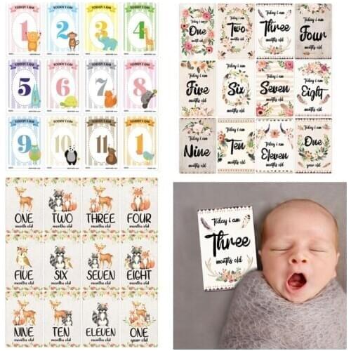 12 Sheet Baby Monthly Milestone Cards Birth to 12 Months Photo Prop Moment Cards 23GD