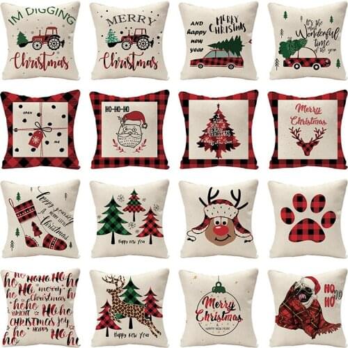 Christmas Cushion Cover 45*45cm Red Merry Christmas Printed Decorative Pillows Sofa Home Decoration Pillowcase 2pc