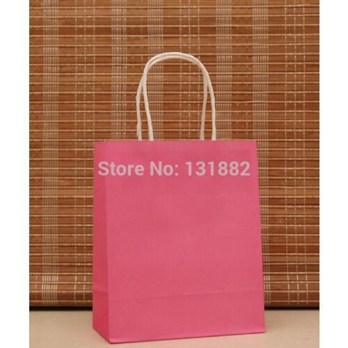 40pcs/lot Pink Paper Gift Bag With Handles Retail Carrier Bag Wedding Party CH-5012605
