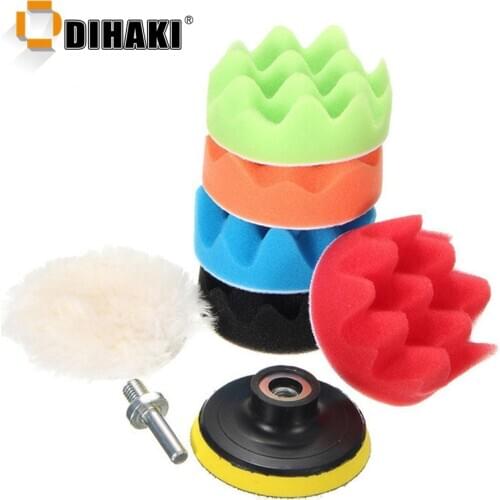 8PCS 3/5/6/7 inch Buffing Pad Set Wave Sponge Polishing Pad Kit Car Foam Polisher Pads Wheel M14 Drill Adaptor Polisher Tools