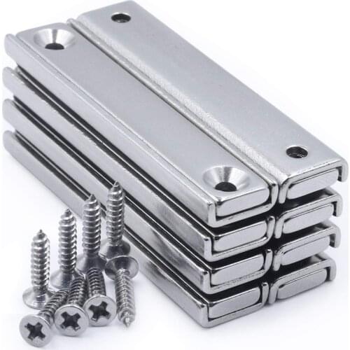 8Pcs 60x13.5x5mm Strong Neodymium Rectangular Pot Magnets with Counter Bore, Countersunk Hole Magnets with Mounting Screws