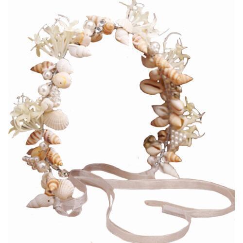 Promotion Seaside Romantic Fashion Shell Artificial Flowers Luxury Wedding Bridal Crowns Headbands Tiara Rhinestone Hair Band