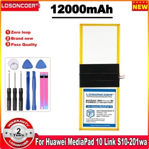 LOSONCOER 12000mAh HB3X1 HB3484V3EAW-12 Batteries for Huawei MediaPad 10 Link S10-201wa Tablet PC Latest Production Battery
