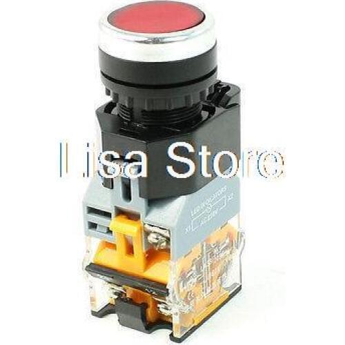 NO NC AC 220V Red LED Light Self Locking Maintained Push Button Switch 22mm 380V 10A LA38-11DS