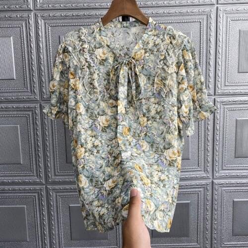 Blouse T Shirt Ladies Tops Women Summer Autumn Spring Beautiful! Floral mulberry silk short-sleeved silk shirt women