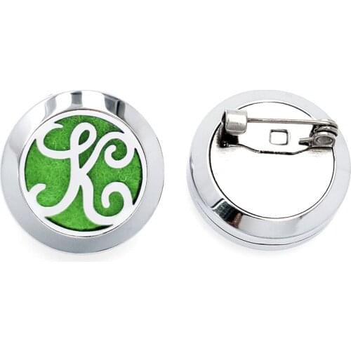 New 26 Letters K Alphabet Stainless Steel Aroma Brooch Badge Perfume Box Aromatherapy Essential Oil Diffuser Brooch Jewelry