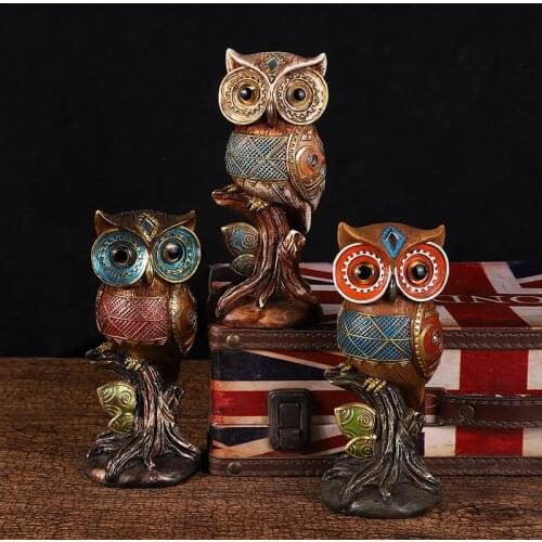 BUF American Pastoral Vintage Resin Owl Decor Statue Home Decoration Sculpture Cute Animal Crafts Ornaments Figurines