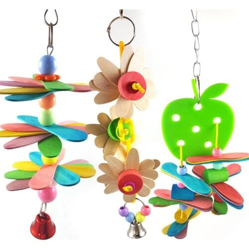 Colored Blocks Chewing Biting Toy for Bird Parrot Pet Cage Hanging Pendant