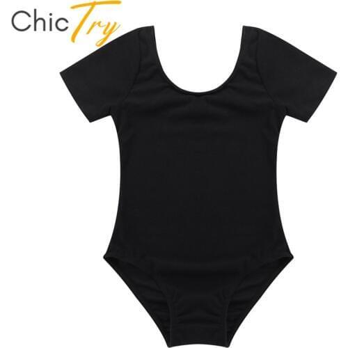 ChicTry Kids Girls Short Sleeve Stretchy Basic Ballet Leotard Professional Gymnastics Leotard Gym Bodysuit Children Dance Wear
