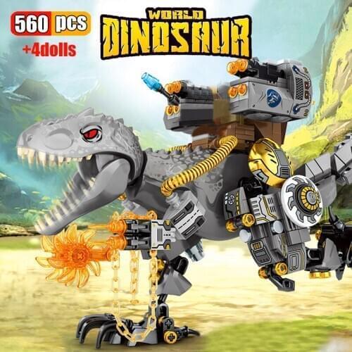 560Pcs Jurassic Park Dinosaurs Toys Series Building Blocks Reload Tyrannosaurus Rex with Figures Model Bricks Children Toys Gift