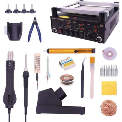 Gordak 863 Hot Air Heat Gun BGA Rework Solder Station + Electric Soldering iron + IR Infrared Preheating Station With Free Gifts