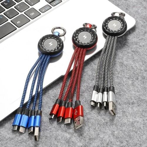 3 in 1 Fast Charging Cable Type C Micro USB Quick Charge Cord Keychain Cable for iPhone huawei xiaomi samsung Data Cable Wire
