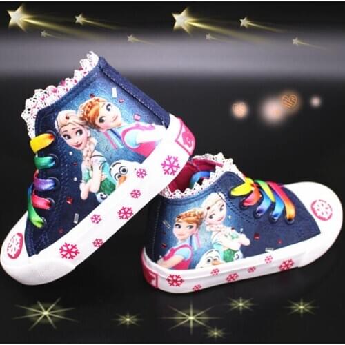 Girls frozen elsa princess canvas shoes children low cut sneaker Cartoon soft casual shoes Size 26-37