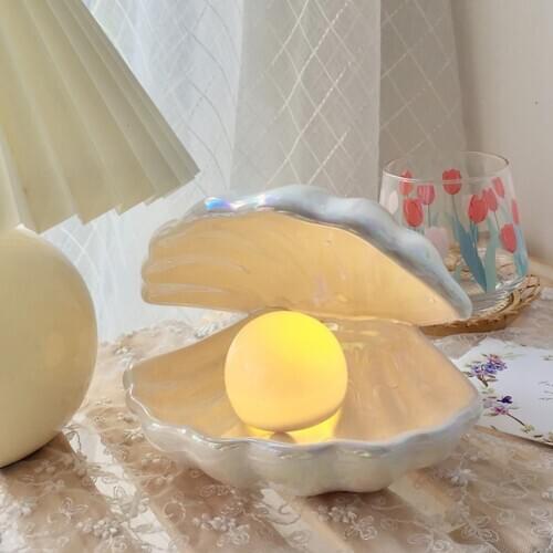 Ceramic Shell Lamp Pear Night Light Desktop Decoration Fantasy Mermaid Fairy Lamp Storage Lighting Valentines Day