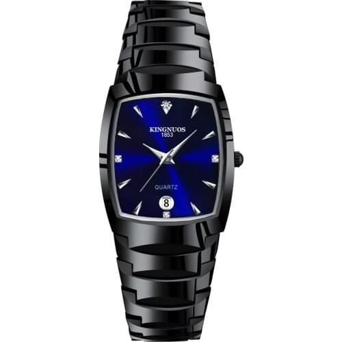 Kingnuo 228 Fashion Tungsten Steel Color square couple style steel belt calendar watch waterproof luminous watches