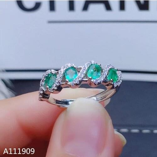 KJJEAXCMY boutique jewelry 925 sterling silver inlaid natural Emerald female ring support detection