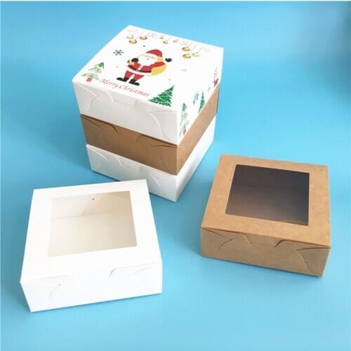 120x120x45mm Paper Merry Christmas Gifts Packaging Boxes With Clear Window Jewelry Displays Gift Boxes For Candy/Cake 20Pcs/lot