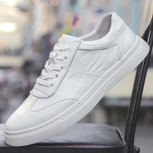Classic White Sneakers Men Casual Leather Shoes Male Lace-Up Genuine Leather Flats Fashion Korean Simple Footwear Free Shipping