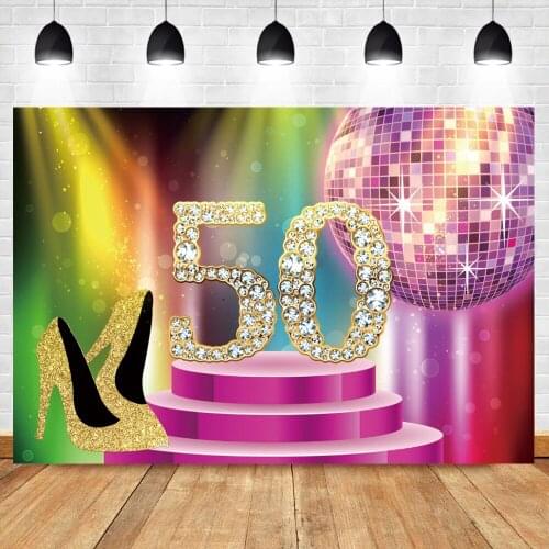 Laeacco Happy Fabulous Womens 50th Birthday Party Stage Spotlight High Heels Poster Photo Background Photographic Backdrops