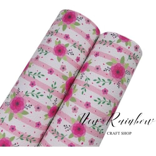 New Rainbow 22X30cm A4 Pink Peonies With Stripes Pattern Litchi Faux Leatherette Sheet For Making Bows, Earrings, Accessories