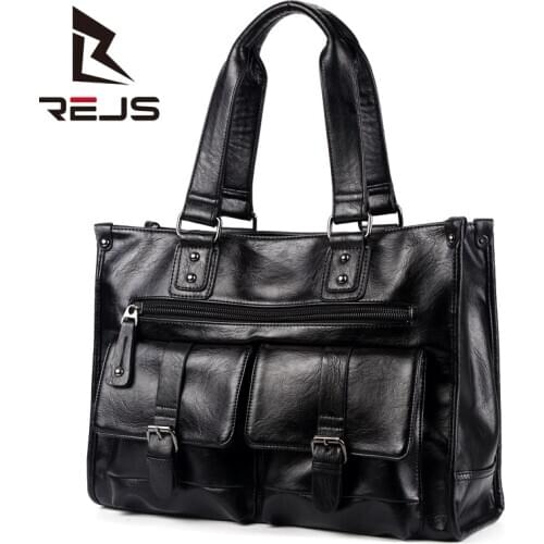 REJS LANGT 2021 New Pu Leather Handbag Men Multi-Pocket Design Handbags Vintage Tote Bag Large Capacity Casual sacoche homme