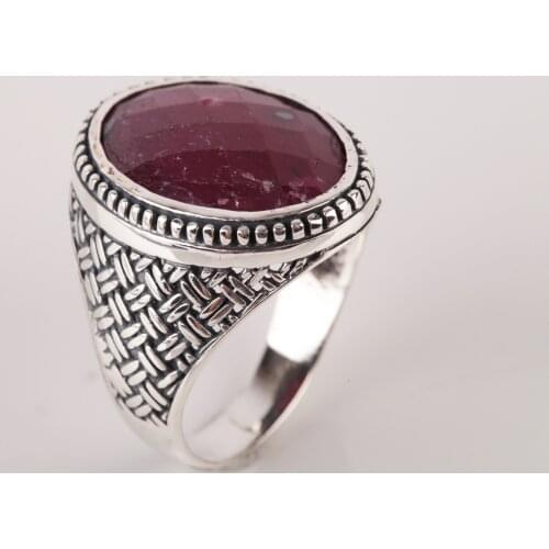 UM US JEWELRY Ruby Cubic Zirconia 925 Sterling Silver Men Ring