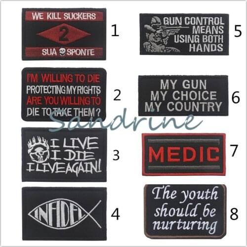 We Kill Suckers Gun Control Die 3D Tactical Patches Army Embroidery Patch Hook/Loop 9*4CM