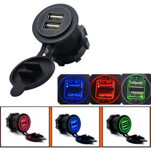 2019 New Arrive Cigarette Lighter Socket Splitter 12V-24V 2 Port USB Car Charger 5V 4.2A output with led light Power Adaptor
