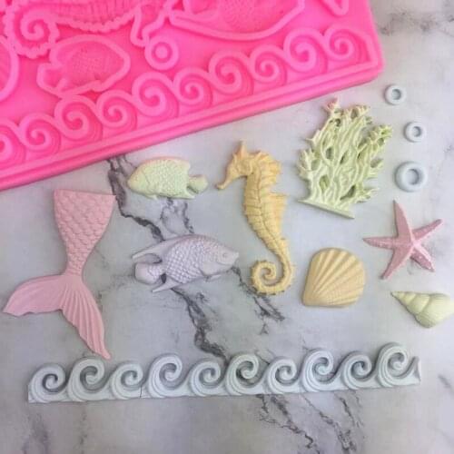 Ocean series mermaid fish tail starfish coral seahorse modeling series chocolate fondant cake decoration mold
