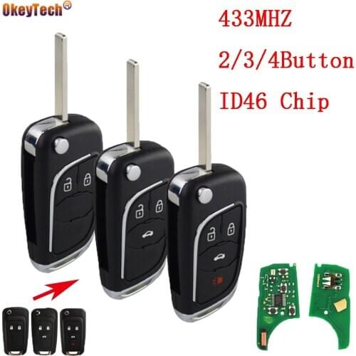 Okeytech 433Mhz 2/3/4 Buttons Modified Flip Folding Remote Car Key For Opel Vauxhall Insignia Astra J With ID46 Chip HU100 Blade