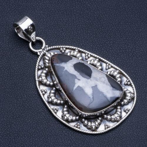 Natural Septarian Geode Boho Style 925 Sterling Silver Pendant Necklace 2" R0657