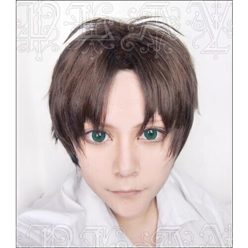 Anime Attack On Titan Eren Jaeger Cosplay Wigs Dark Brown Mens Short Layered Heat Resistant Synthetic Hair Wig + Wig Cap