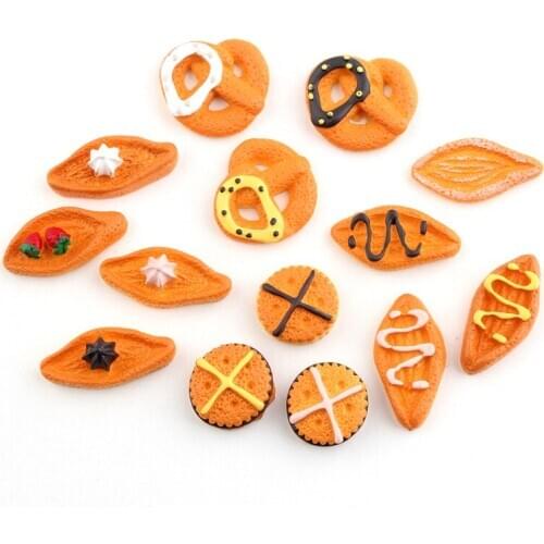 Various Cute Resin Cabochon Kawaii Food Cookies Biscuit Bread Cameo Sticker Embellishments Scrapbooking 10pcs Button Patch DIY