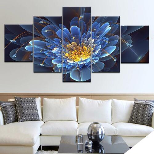 Full diamond rhinestone embroidery 5 Pcs Blue Lotus Paintings Modular Abstract Flower cross stitch mosaic diamond painting 5D