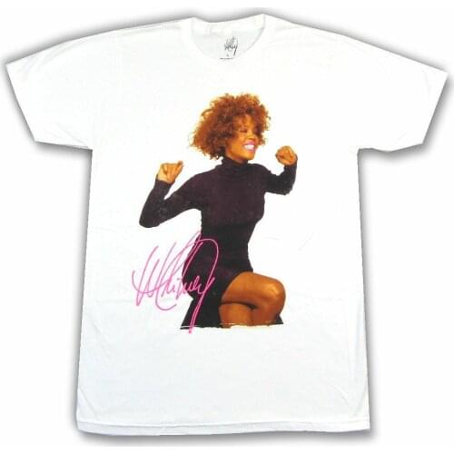 Funny Whitney Houston Smile Pic Photo Image White T Shirt Men Cotton Tees Streetwear