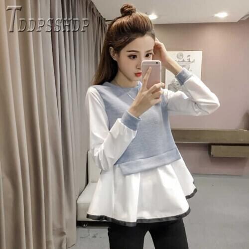 2020 Fake Two Pieces Women Blouse Spring Loose Ruffles Female Blouses