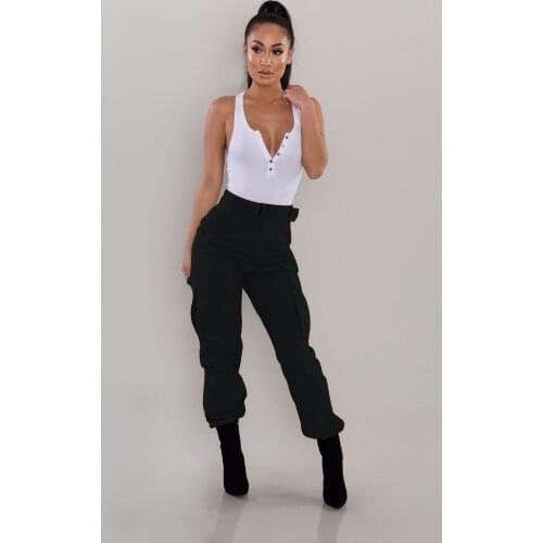Womens Cargo Pants Solid Color Loose Fashion High-Waist Sports Trousers Party Zipper Jogger Overall Bottoms for Spring Autumn