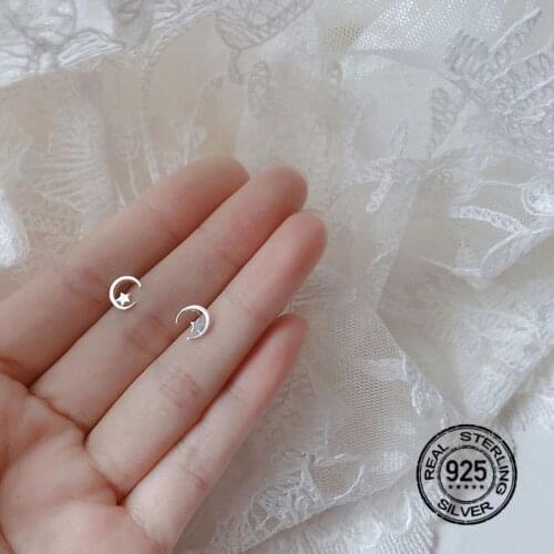925 Sterling Silver Earrings For Women Set Star Moon Simple Temperament Korean Personality Fashion Lady Wedding Jewelry INEFFA