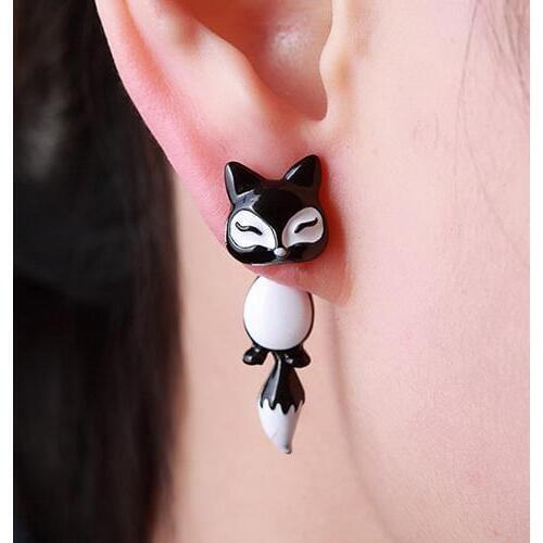 Womens Chic Cute 3D Fox Ear Stud Gift Party Lovely Cartoon Animal Earring Pendant Silver Color Dangle Earrings Drop Earrings