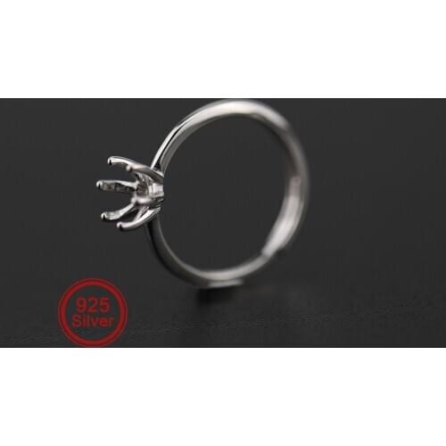 1Pcs 5-10MM Classic Simple Round 6 Prong Bezel Solid 925 Sterling Silver Peg Head DIY Adjustable Solitaire Ring Settings 1212054