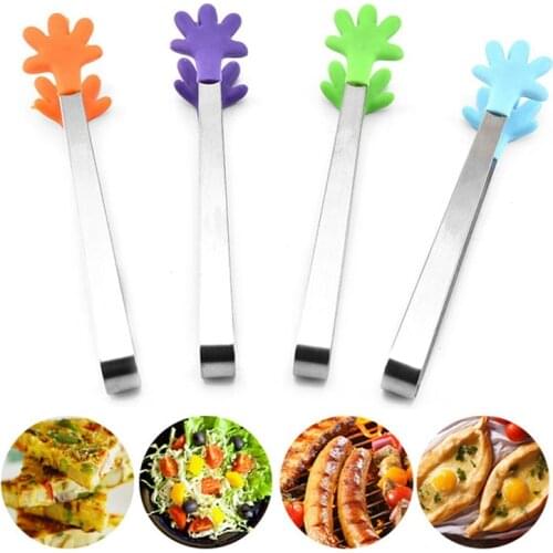 1 pcs Creative Hand Shape Mini Food Clip Stainless Steel Kitchen Cooking Salad Serving BBQ Tongs Food Grade Silicone Tong Tools
