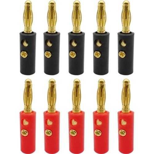 10/5/1pair Black+Red 4mm Audio Speaker Screw Banana Male Plug Adapter Gold-Plated 4mm Banana Plug Wire Cable Connector