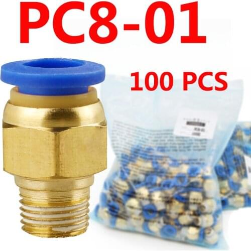 100PCS pneumatic cylinder connector 8 mm hose 1/4 "BSP 1/2" 1/8 "3/8" male threaded air pipe connector quick connector