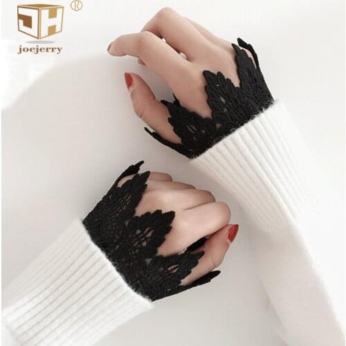 2PCS/ Pair Fake Flare Sleeves Lace Gloves Floral Women Girls Pleated Ruched False Cuffs Sweater Wrist Warmers Luva Feminina